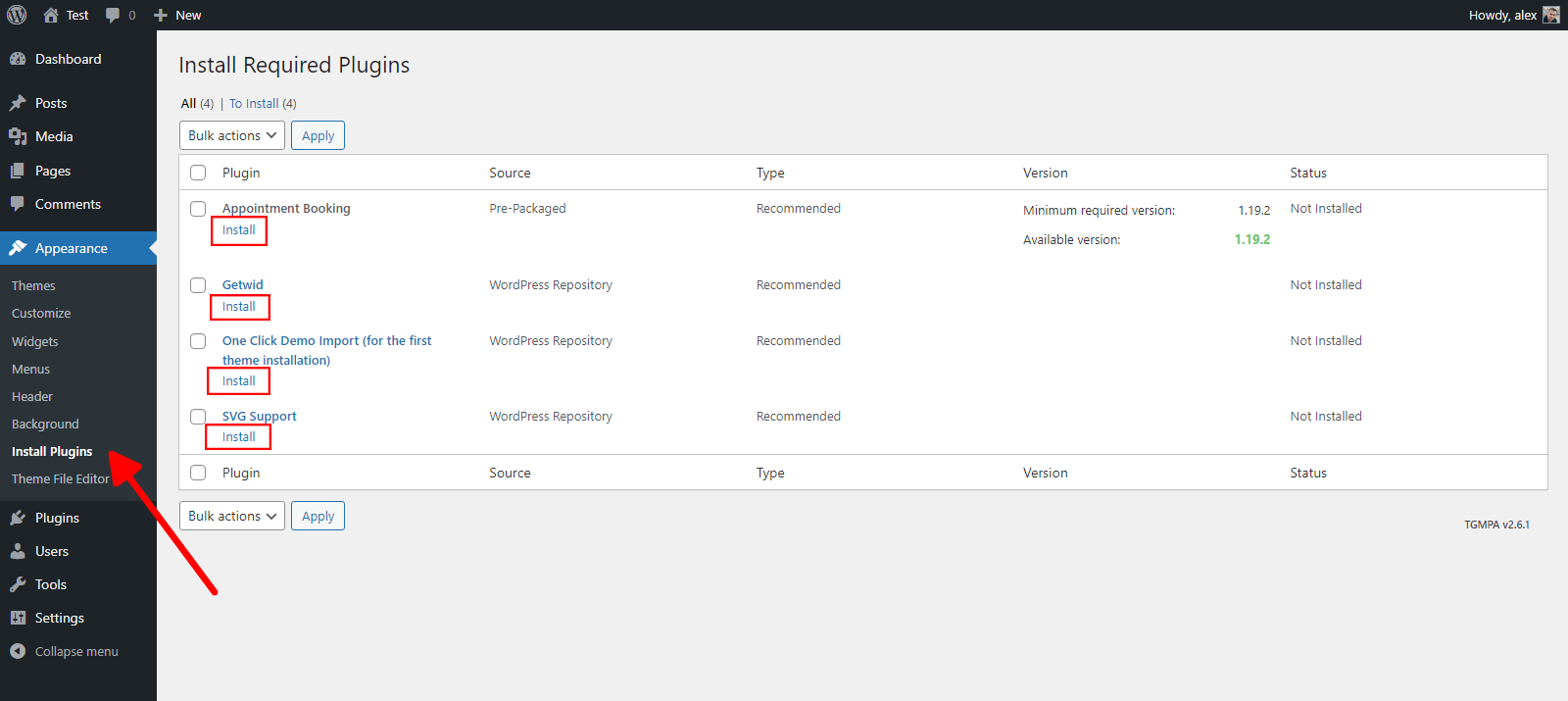 Screenshot of the necessary plugins for the proper functioning of the Lorenty WordPress template.