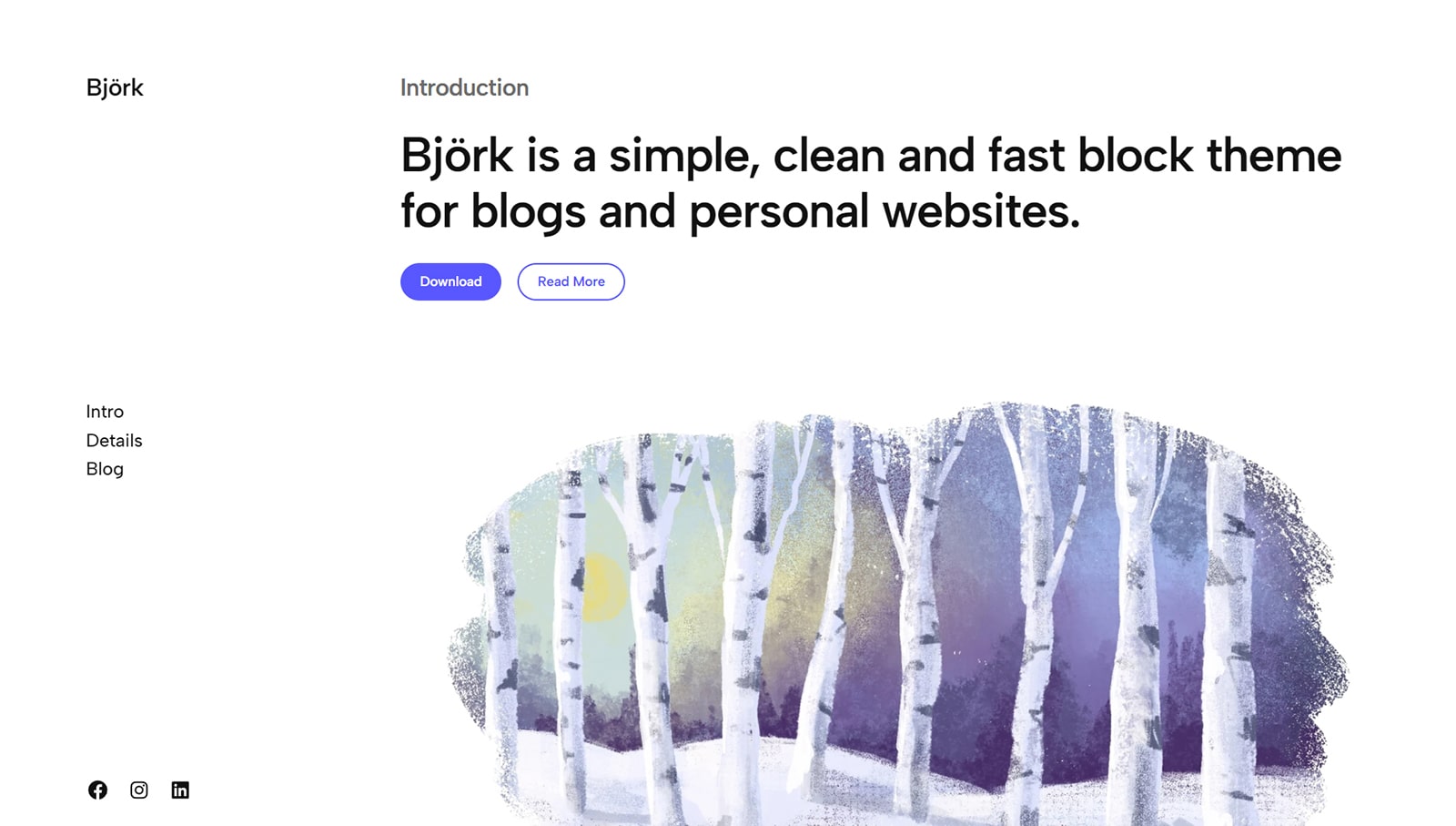 Portrait of Björk, a creative FSE theme for WordPress.