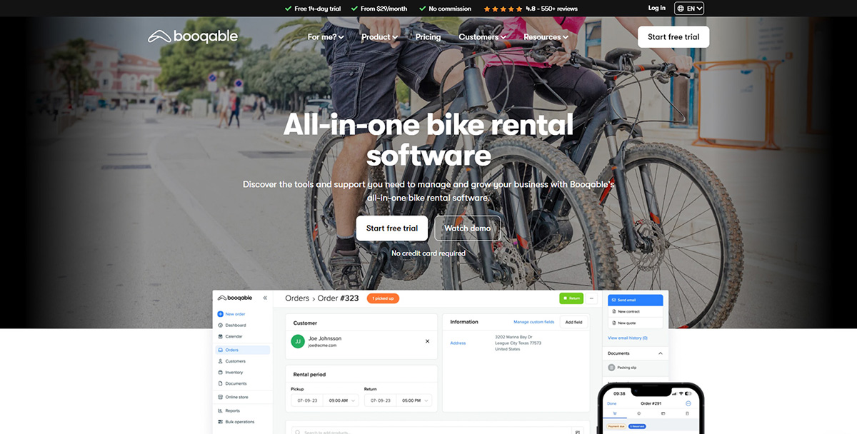 Snapshot of the Booqable software suitable for bike rental companies.