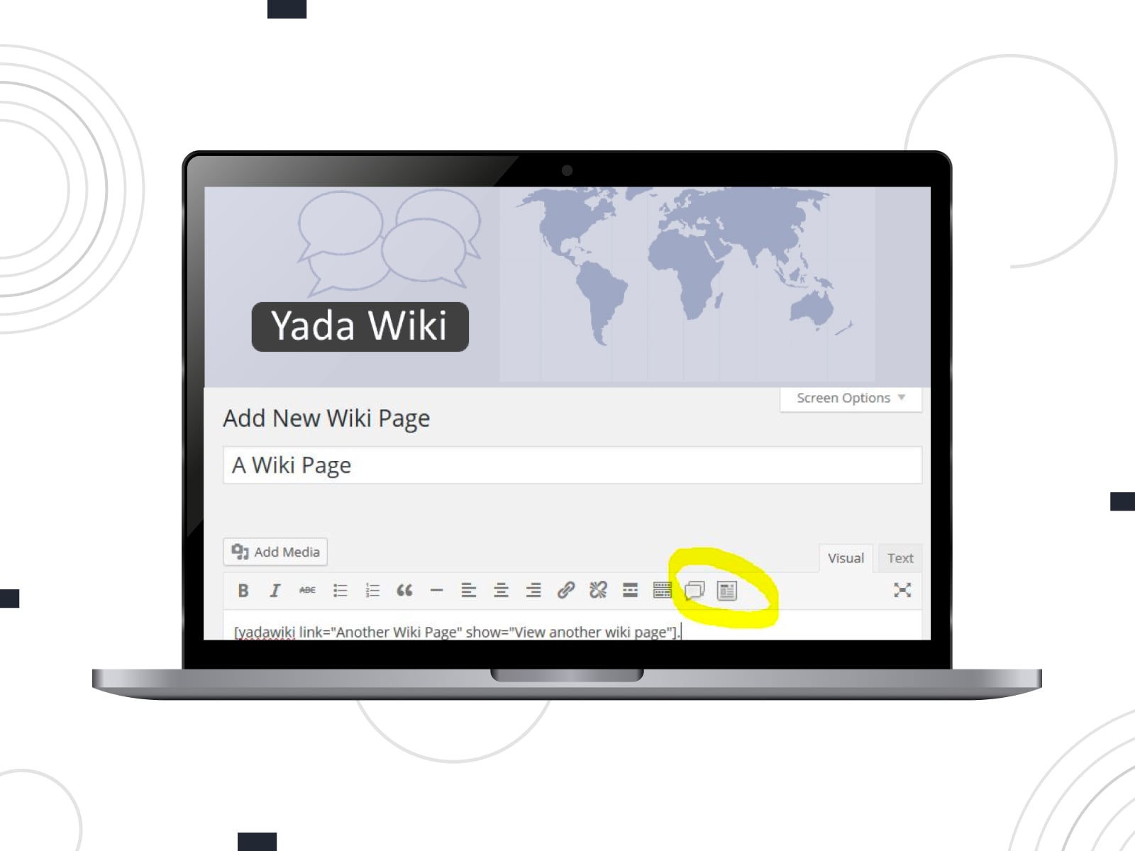 Collage of the Yada Wiki plugin dashboard for wordpress websites.