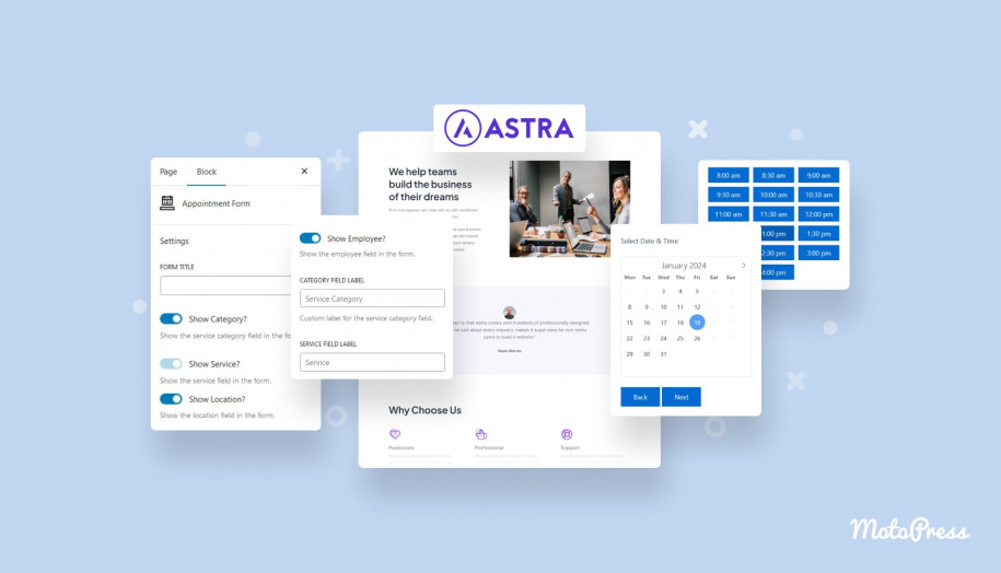 Astra booking website for WordPress.