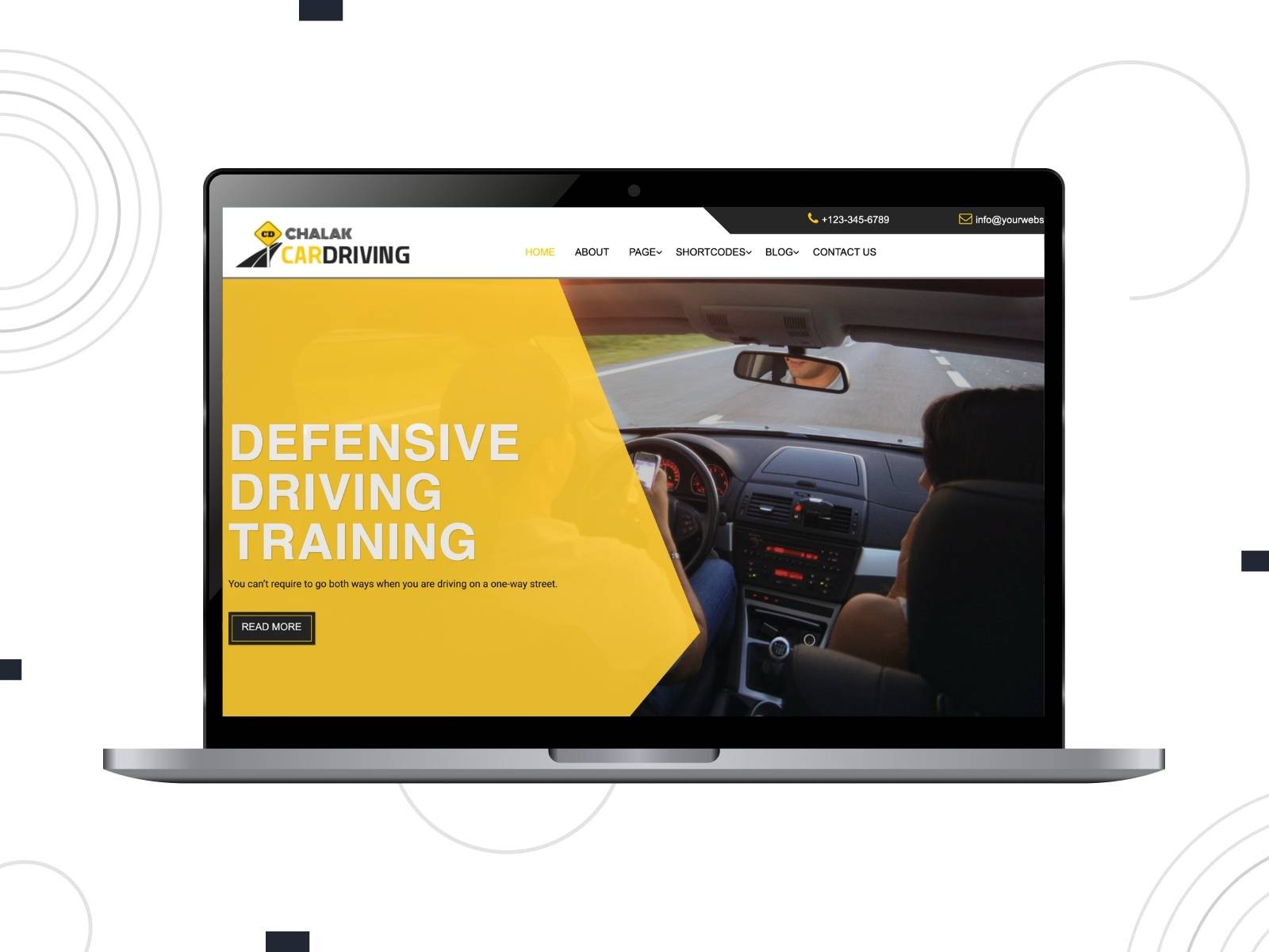 Collage of the Chalak Driving School free theme.