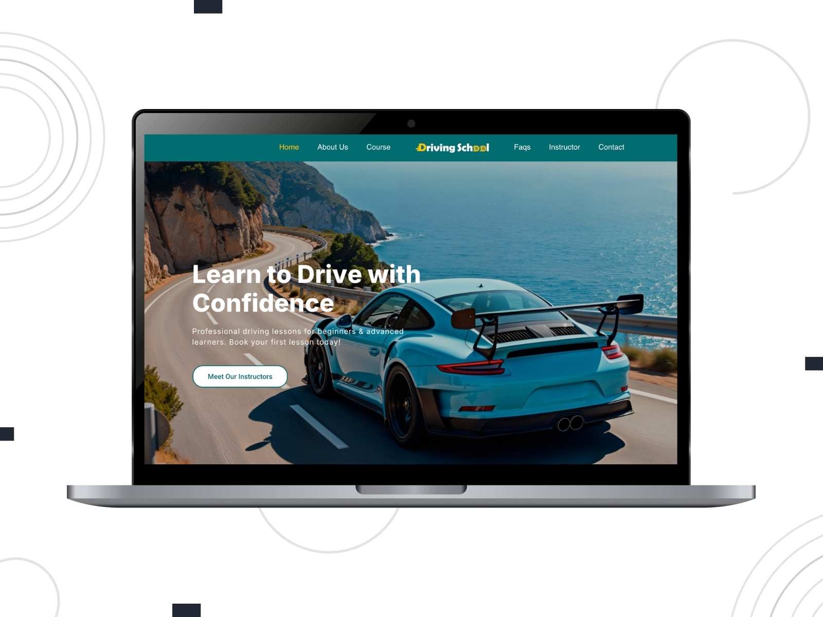 Collage of the driveon theme demo page on the desktop screen.