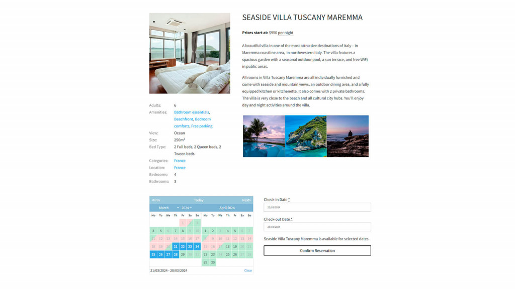 Hotel Booking Divi Integration - Accommodation Type Template Preview