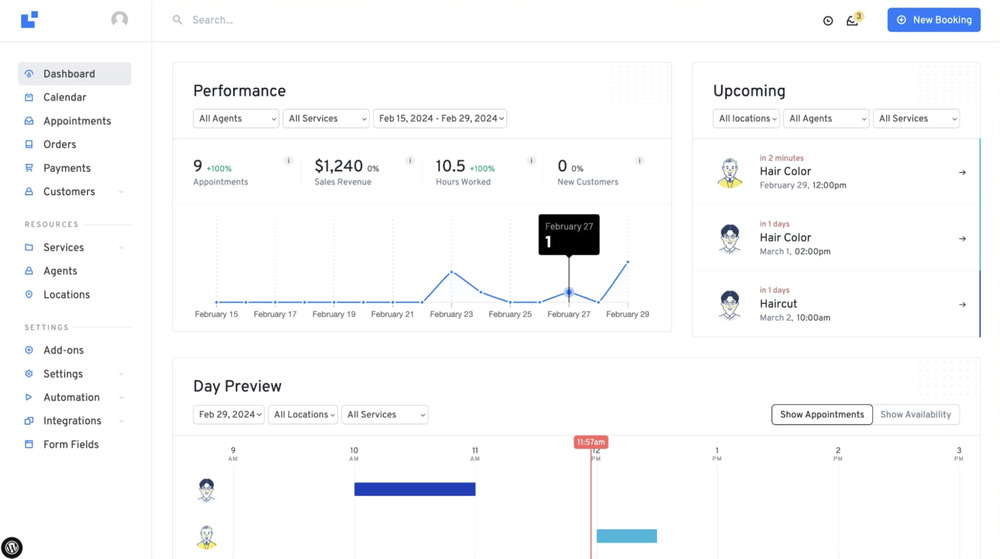 Screenshot of the LatePoint dashboard.