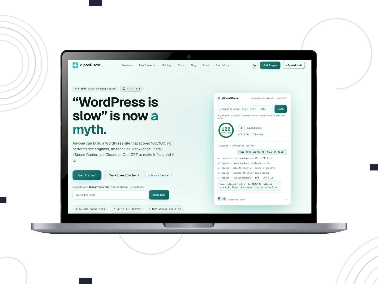 Collage of the xSpeed Cache cacing wordpress plugin homepage.