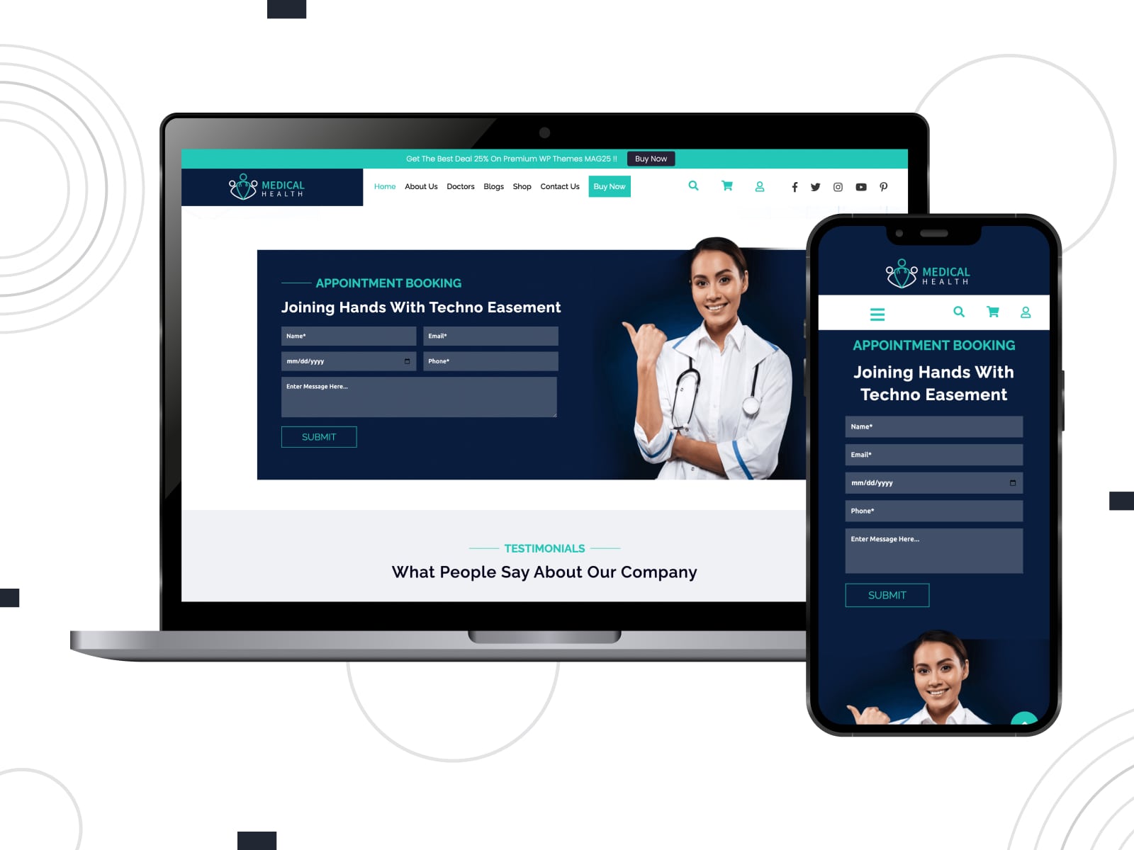 Snapshot of Medical Appointment, a free theme for booking appointments made for WordPress with informative & detailed page design.
