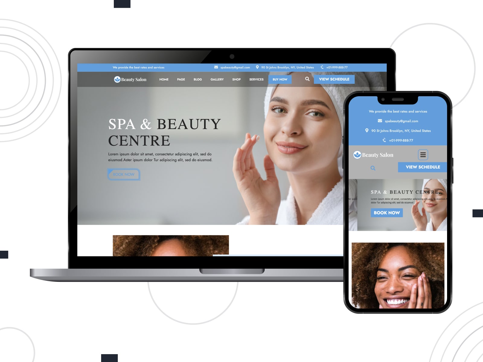 Representation of Beauty Salon Spa, a free appointment management WordPress theme with multiple global color options.