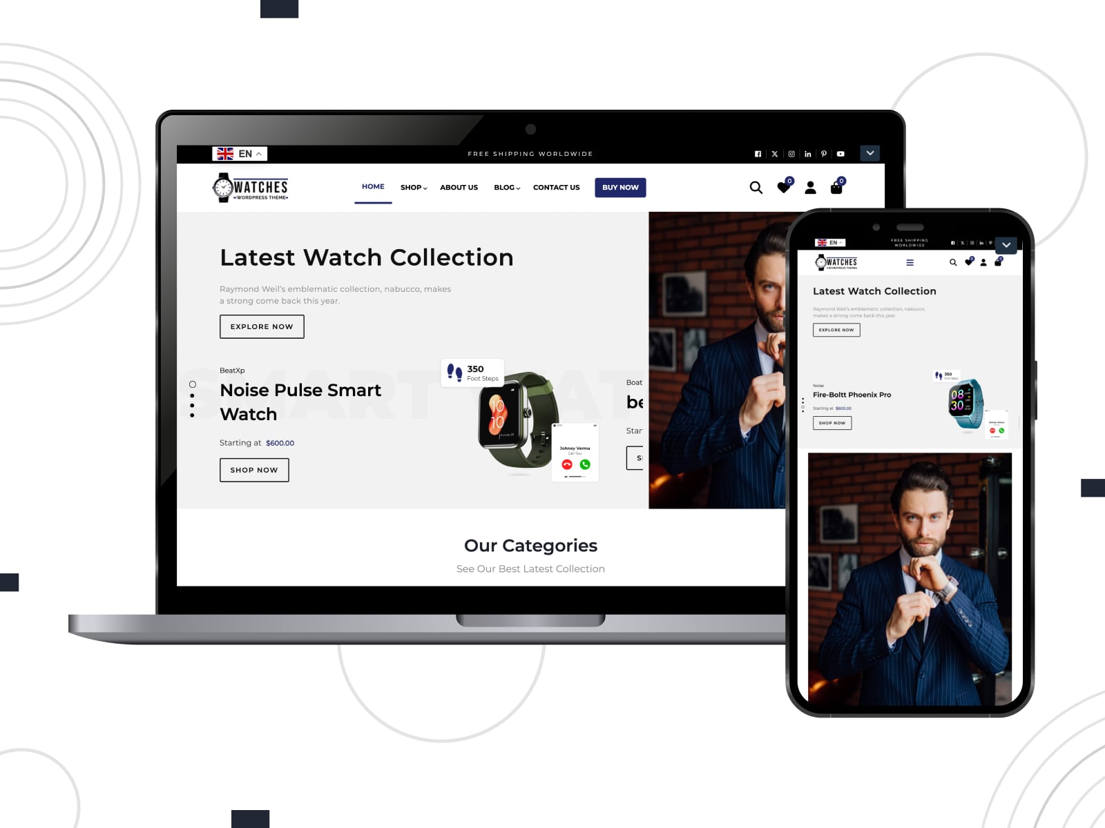 Photo of Ecommerce Watch Store, a free WordPress theme for eCommerce with social integration.