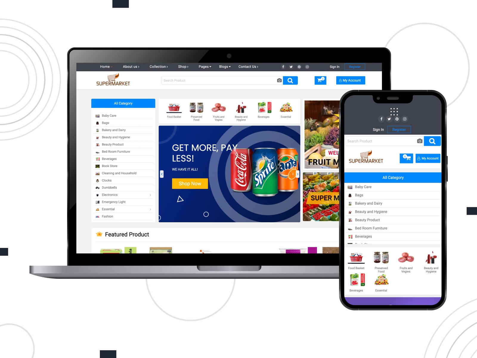 Image of Supermarket Ecommerce Store, a free WordPress theme for eCommerce with diverse sections for the latest and trending products.