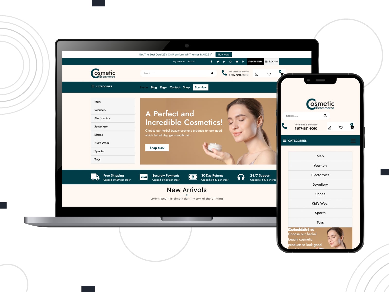 Figure of Cosmetic Ecommerce Store, a free responsive eCommerce WordPress theme with a built-in search engine.