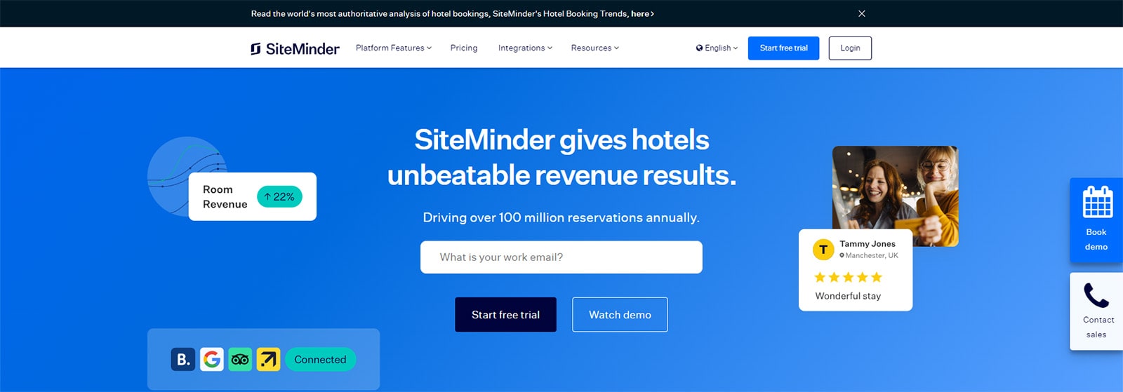 View of SiteMinder, a hotel website builder with a property management system.
