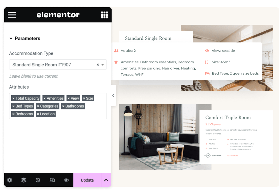 Elementor Hotel Booking Options