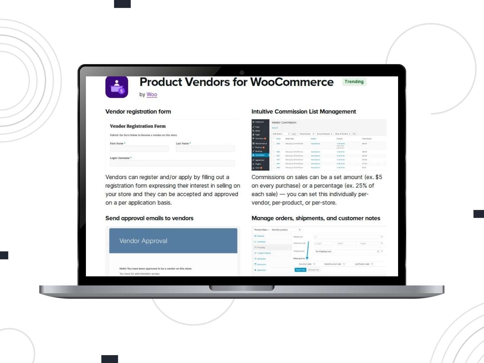 Collage of the Product Vendors for WooCommerce plugin demos.