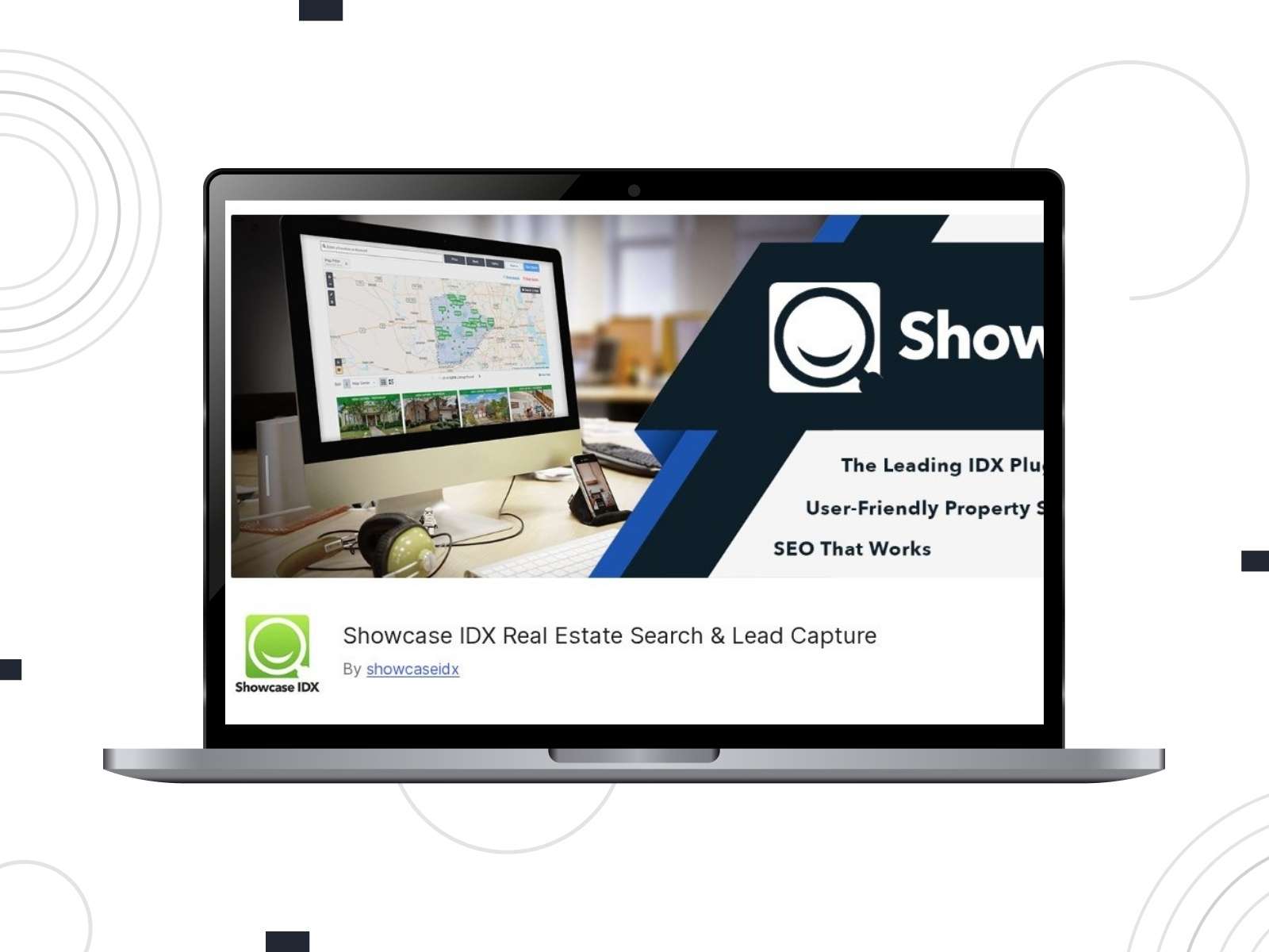 Collage of the Showcase IDX Real Estate Search WordPress free plugins website.