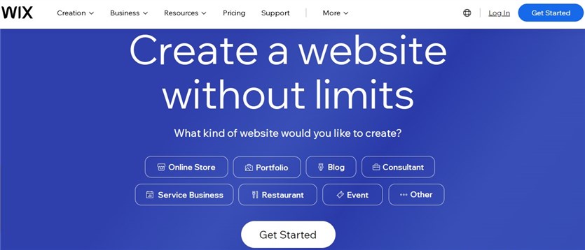 Screenshot of the Wix website builder.