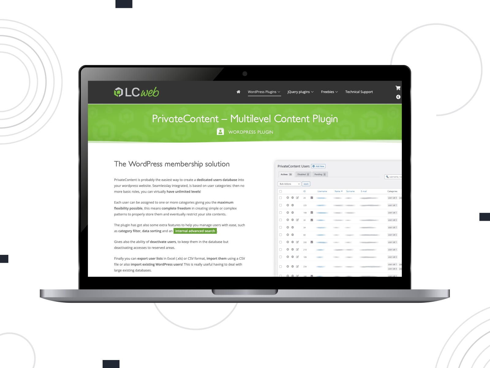 Picture of PrivateContent, one of the best free WordPress form plugins with developer-oriented plugin API.