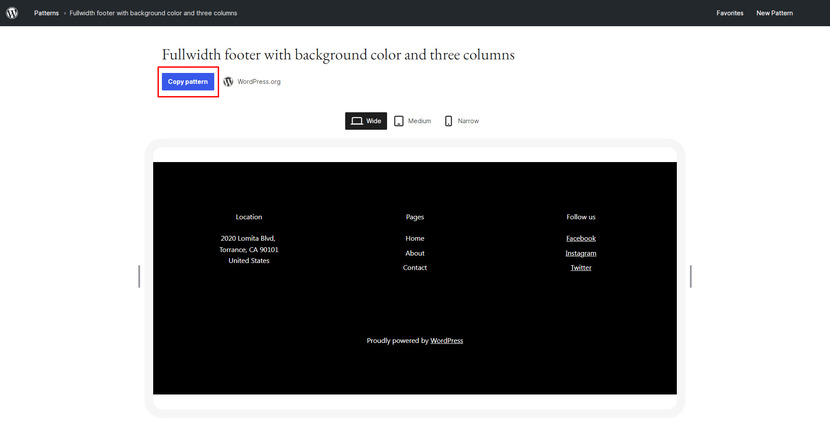 Fullwidth footer with background color and three columns