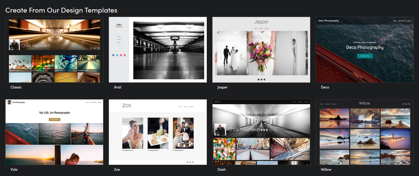 Image of photography website designs included with SmugMug.
