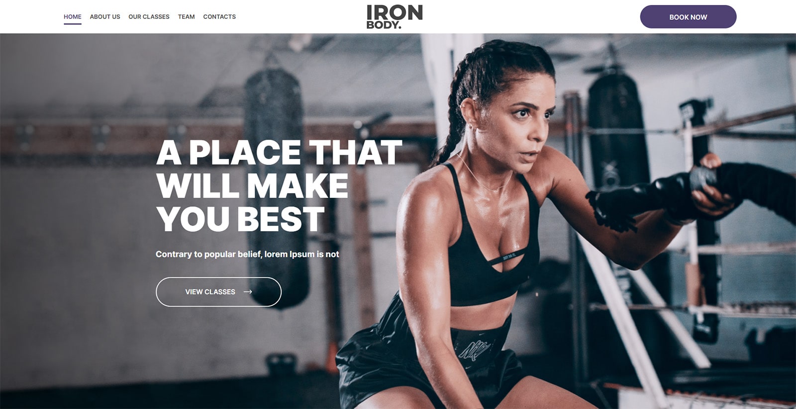 Photograph of IronBody, a WordPress theme offering a modern gym website design.