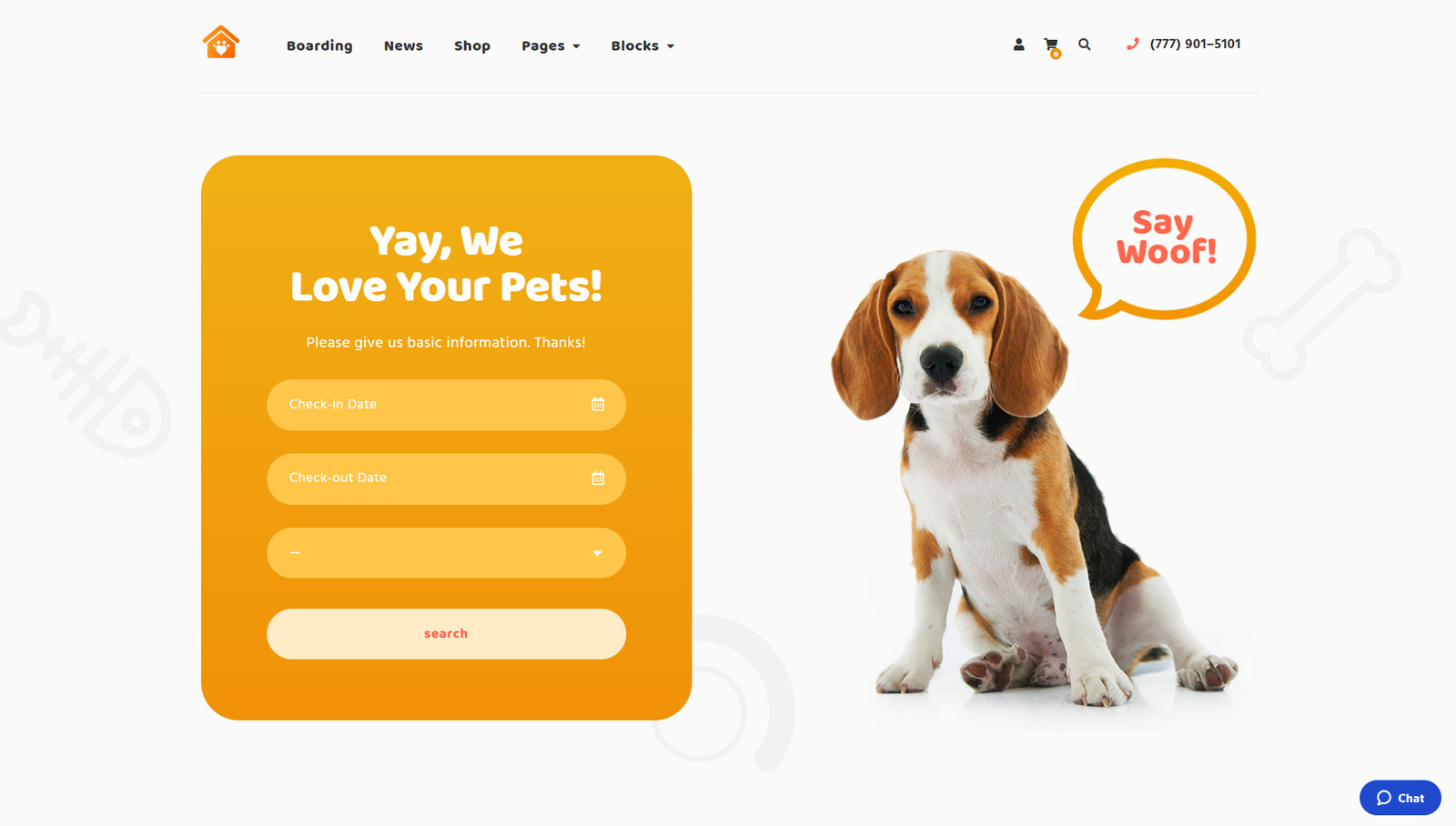 Representation of Petotel, a WordPress theme & one of the best pet care software options for pet boarding companies.
