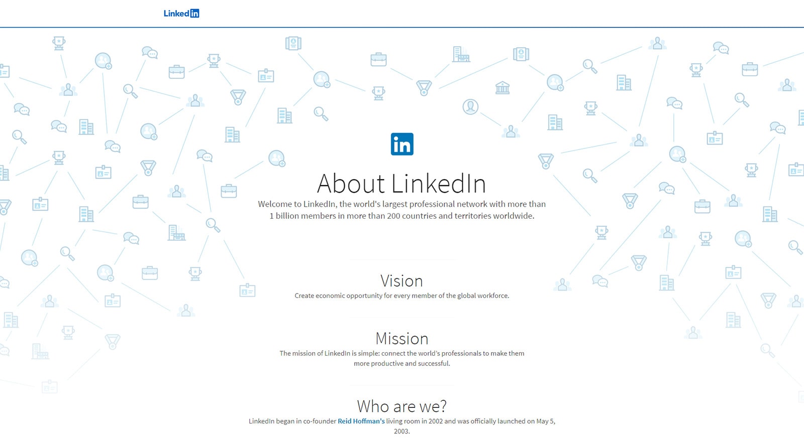 Visual of LinkedIn, a social network with blogging functionality.