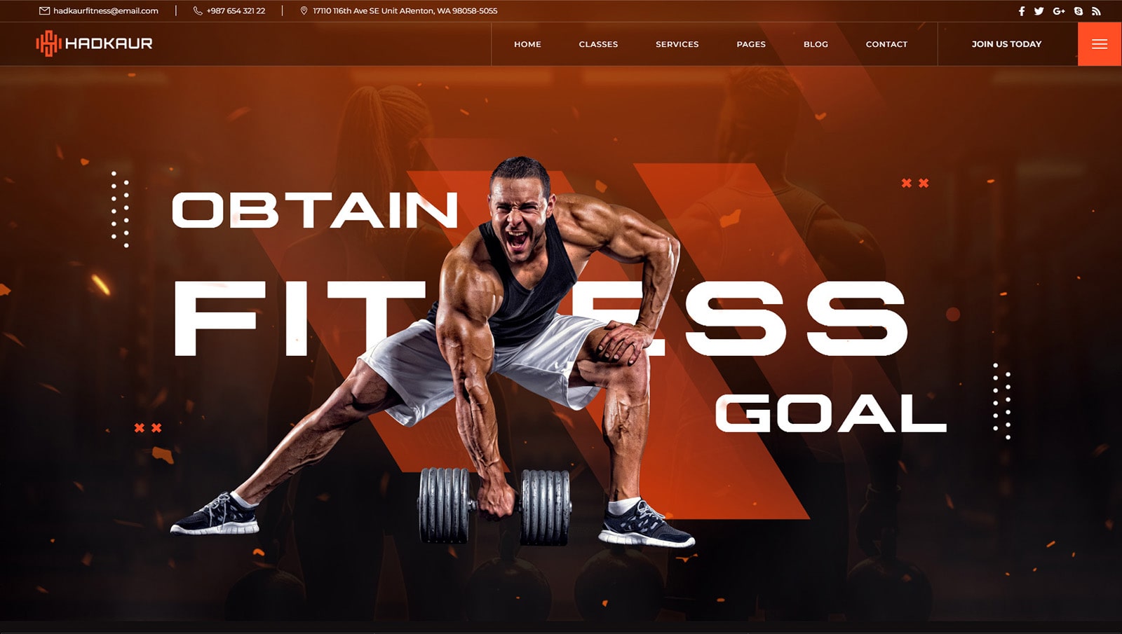Illustration of Hadkaur, a WordPress theme offering an interactive gym website design.
