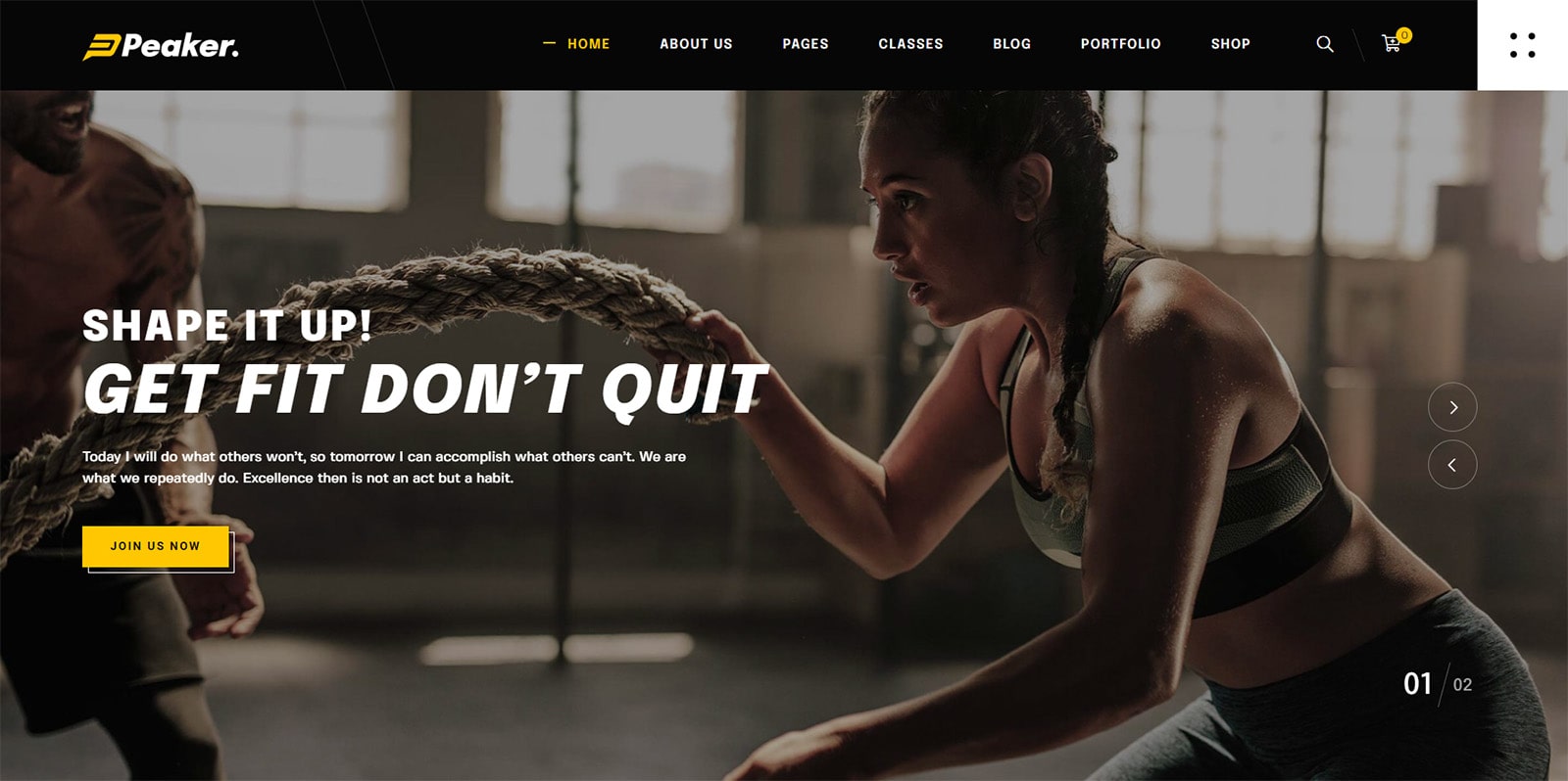 Image of Peaker, a responsive fitness theme for WordPress websites with multiple layouts.
