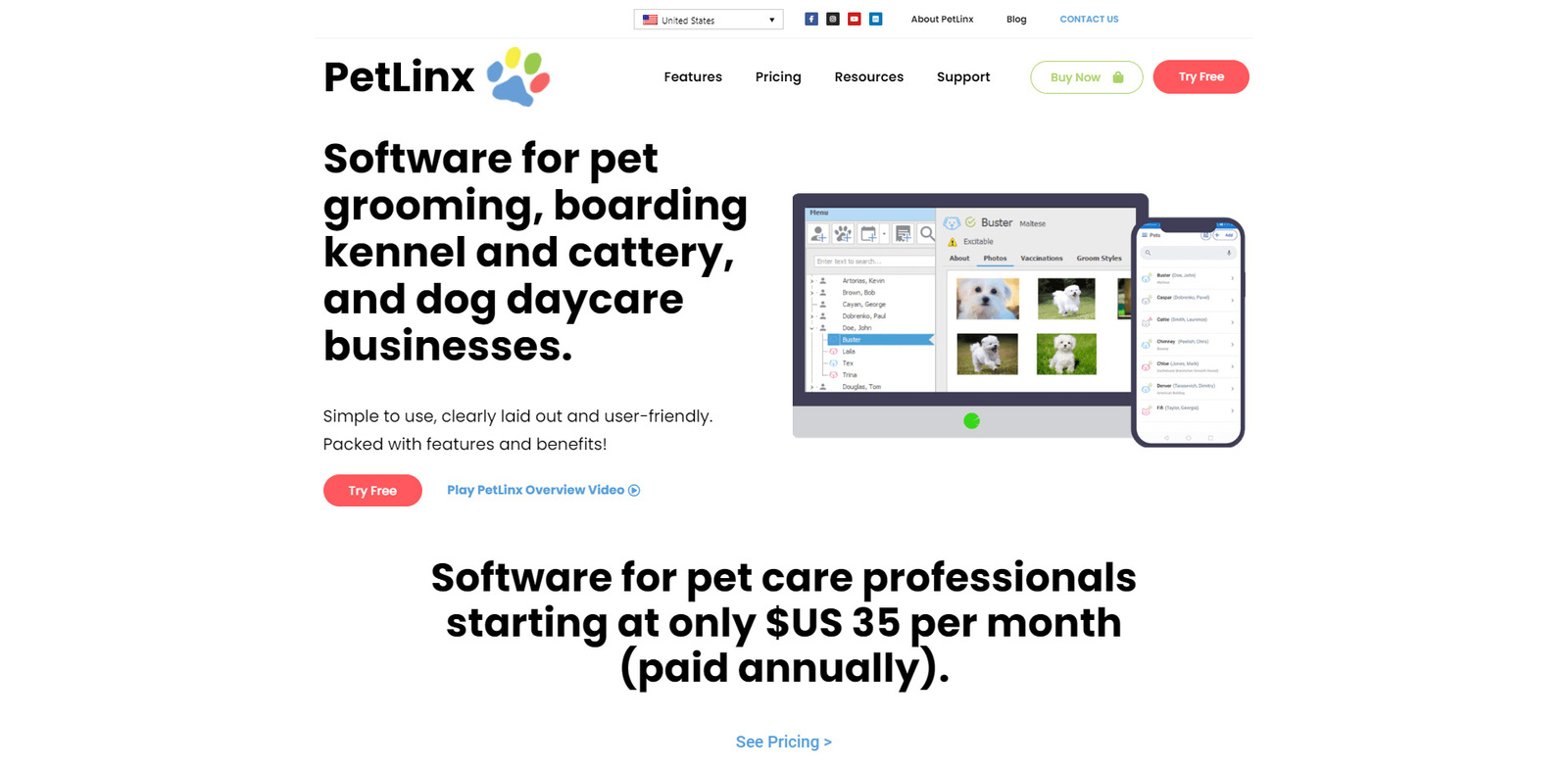 Image of PetLinx, a desktop & cloud-based app for kennels.