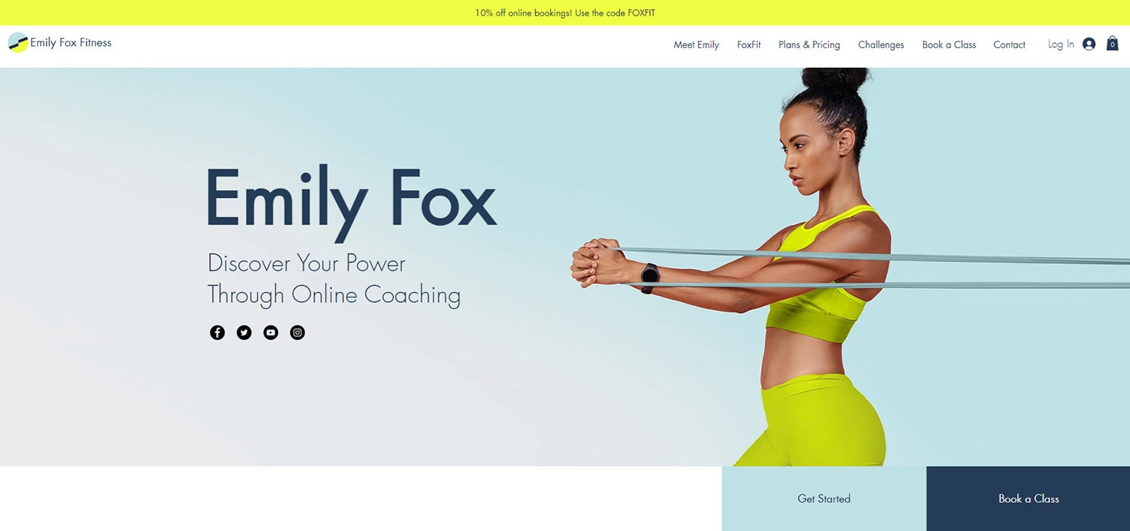 Photograph of Emily Fox Fitness, a flexible Wix template for individual fitness coaches.