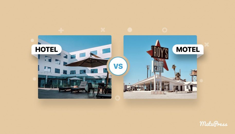 A visual difference between a hotel and a motel.