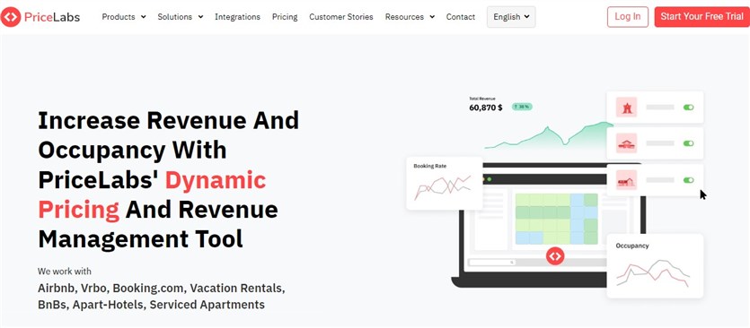 Screenshot of the PriceLabs dynamic pricing tool homepage.