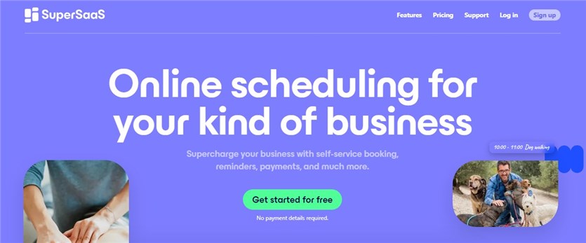 Screenshot of the SuperSaas software for online scheduling.