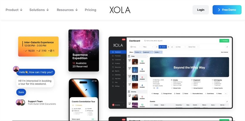 Screenshot of the Xola booking system demos.