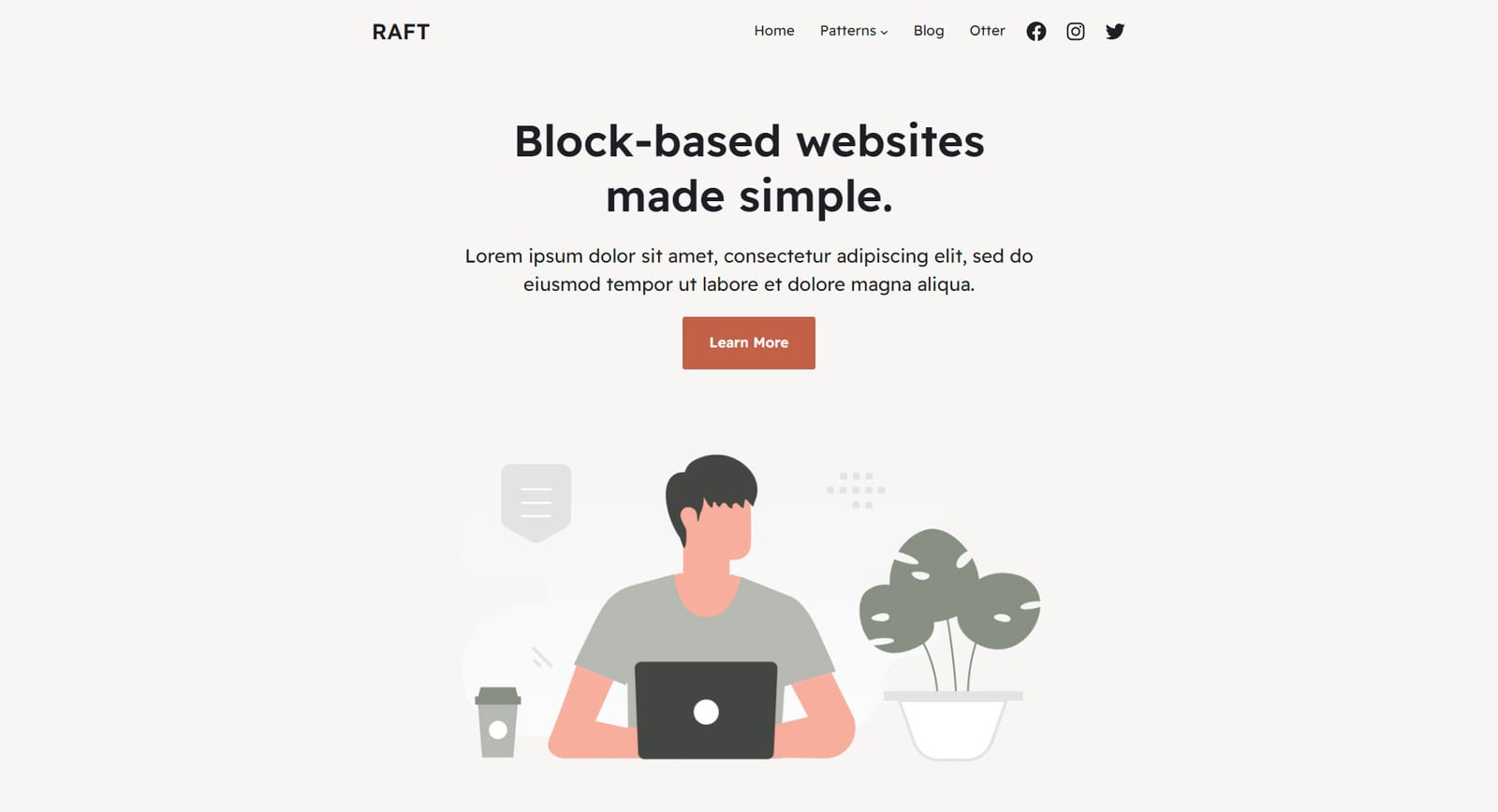 Photo of Raft, a free WordPress full-site editing theme for modern websites.
