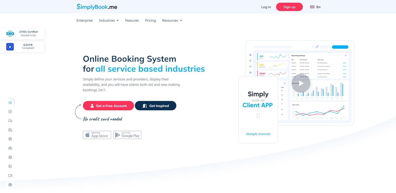 Illustration of SimplyBook.me, multipurpose scheduling software for service business with personalized communication via SMS & e-mail.