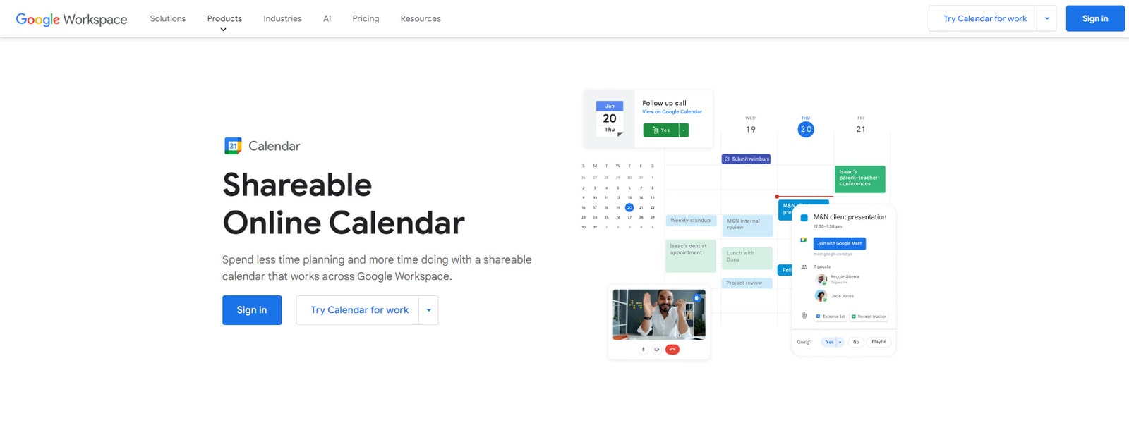 Figure of Google Calendar, a widely known app for business planning with customizable working location & hours.