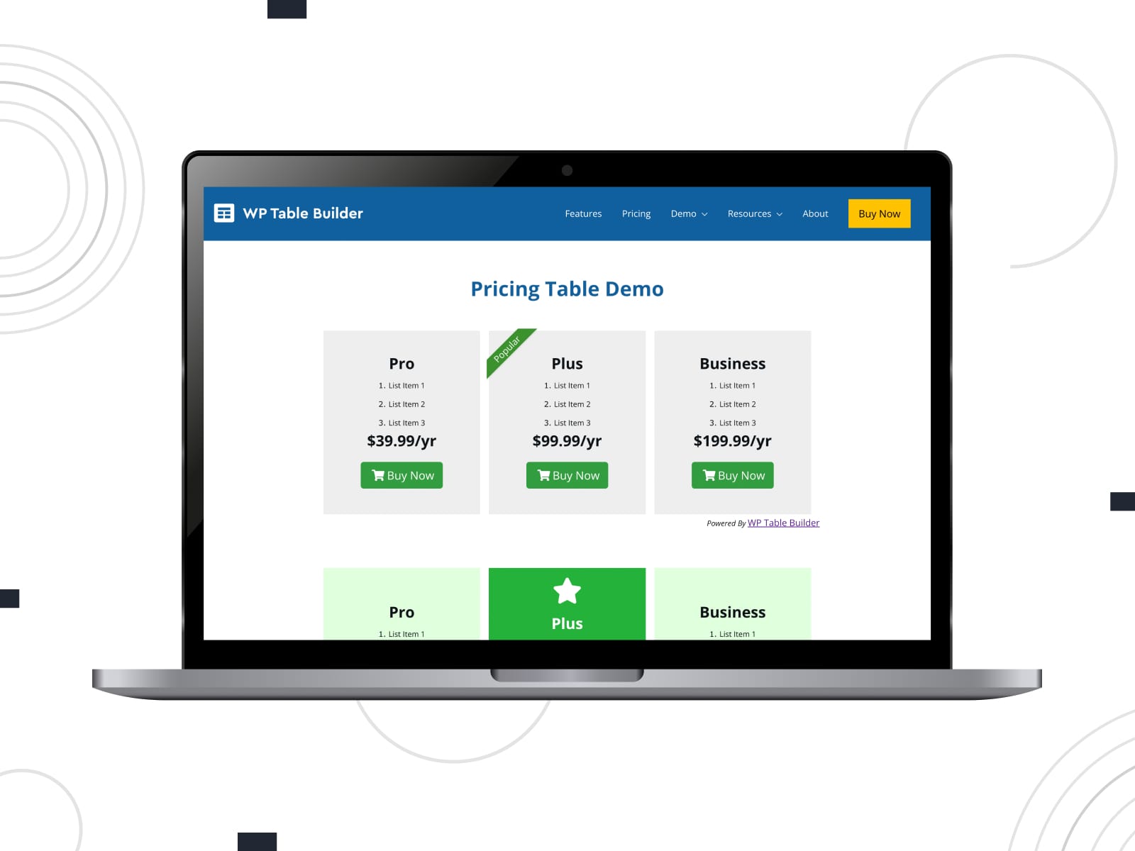 Figure of WP Table Builder, one of the popular WordPress pricing table plugins with multiple pre-built templates for your pricing tables.