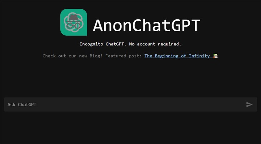 Screenshot of the AnonChatGPT AI tool homepage.