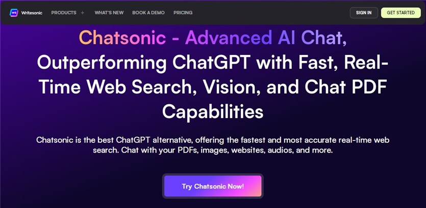 Screenshot of the Chatsonic AI alternative to Chat GPT websites.