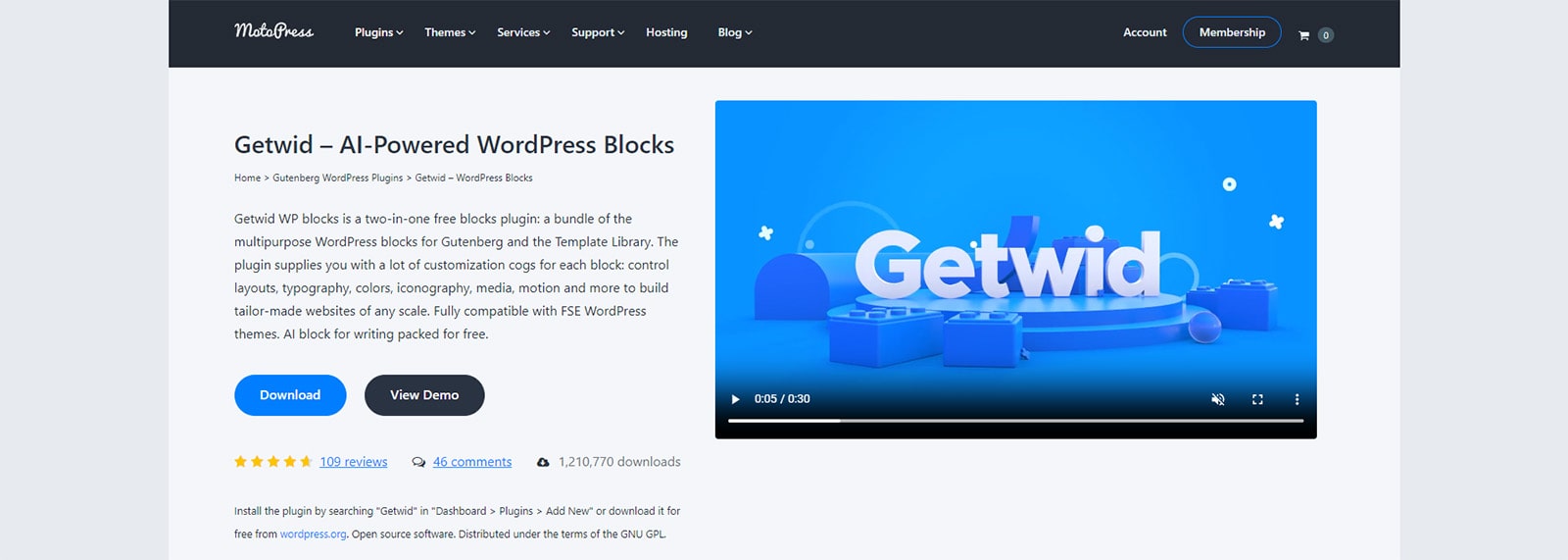 Picture of Getwid, a modern WordPress AI plugin with content-specific text creation.