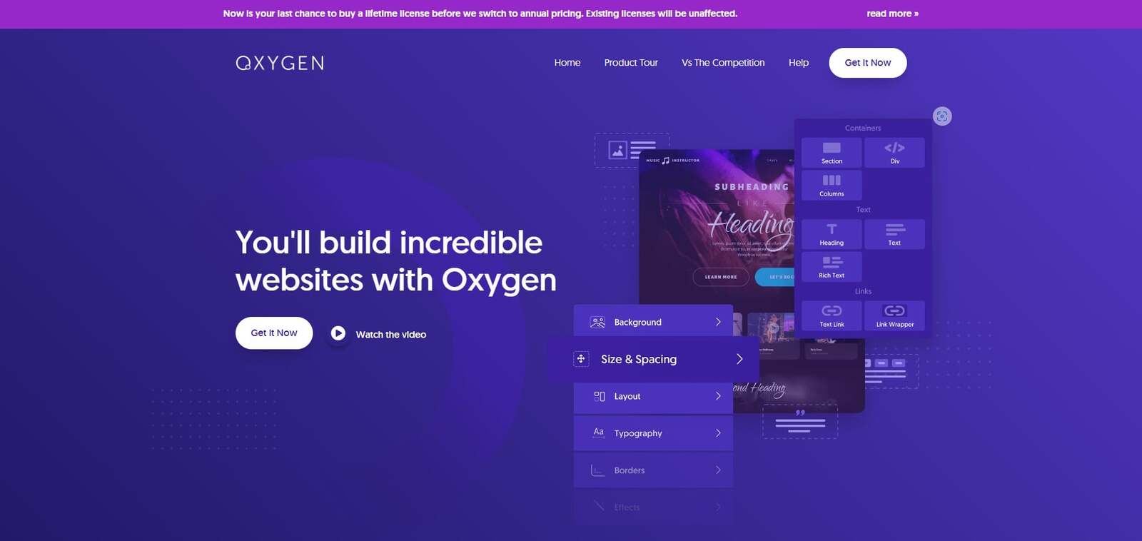 Graphic of Oxygen, an easy-to-use Elementor alternative with flexible layout controls.