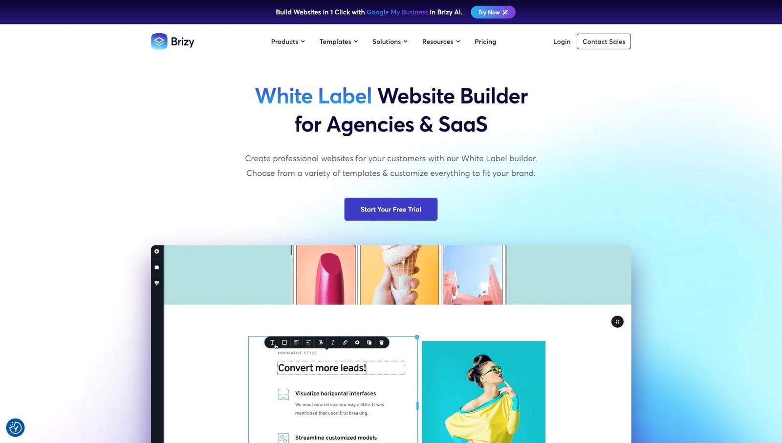 Representation of Brizy, a modern visual page builder with 190+ professionally designed templates.