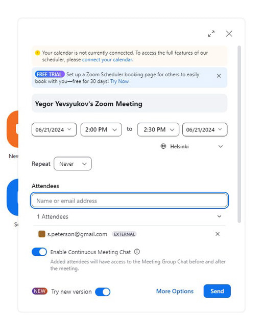 Image of scheduling a call in the app for those interested in how to create a Zoom meeting.