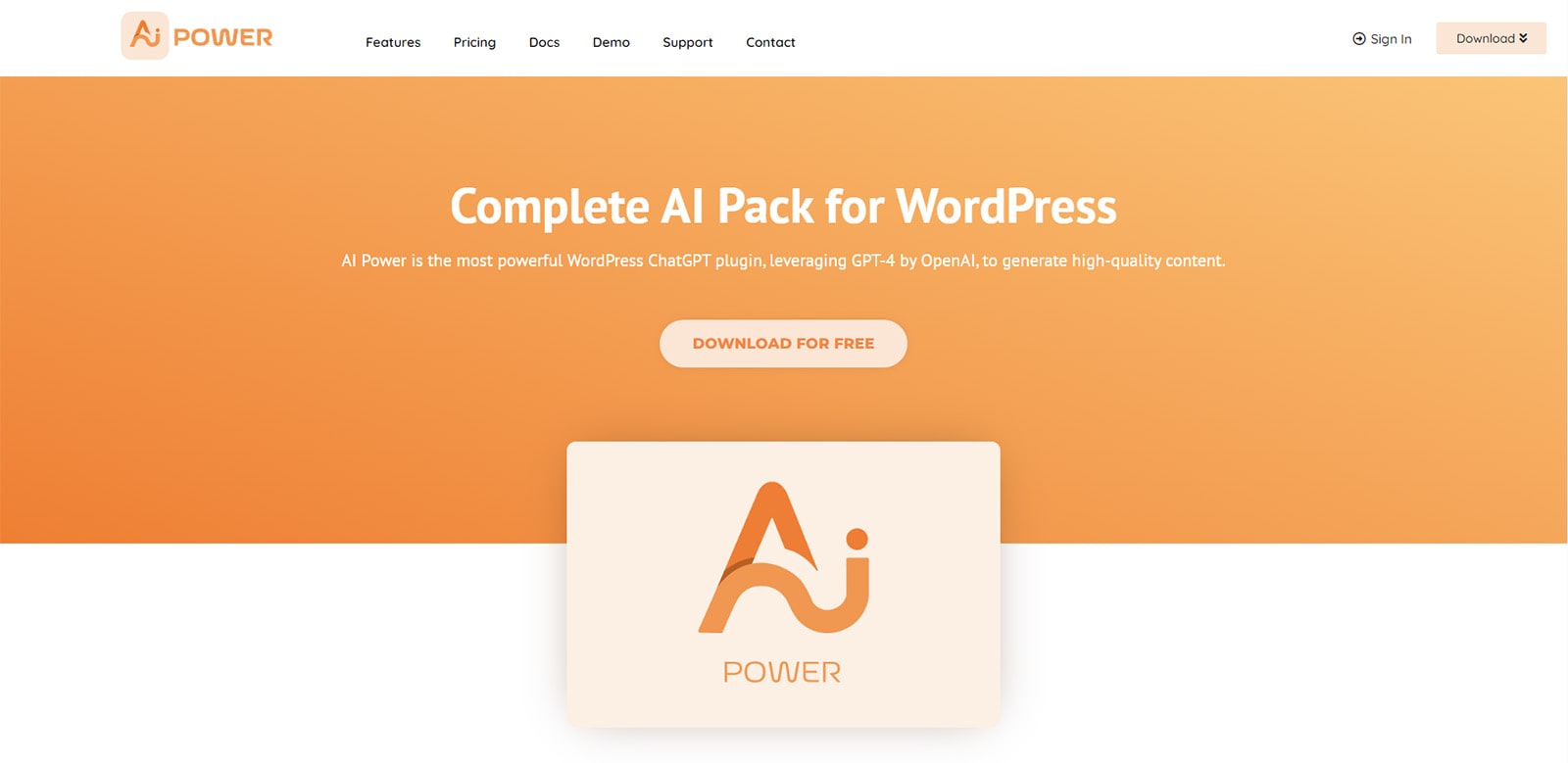 Figure of AI Power, an AI plugin for WordPress websites with 9 built-in AI engines.