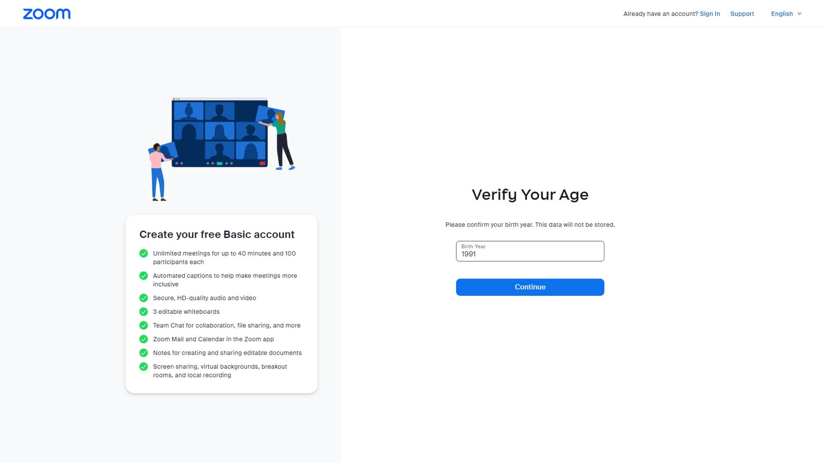 Graphic of age verification form for those interested in how to create a Zoom meeting.