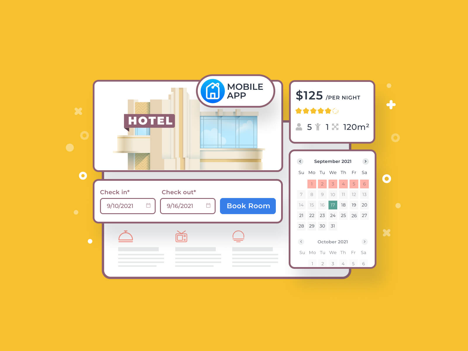 Graphic of Hotel Booking plugin with the integrated iCal-based channel manager.