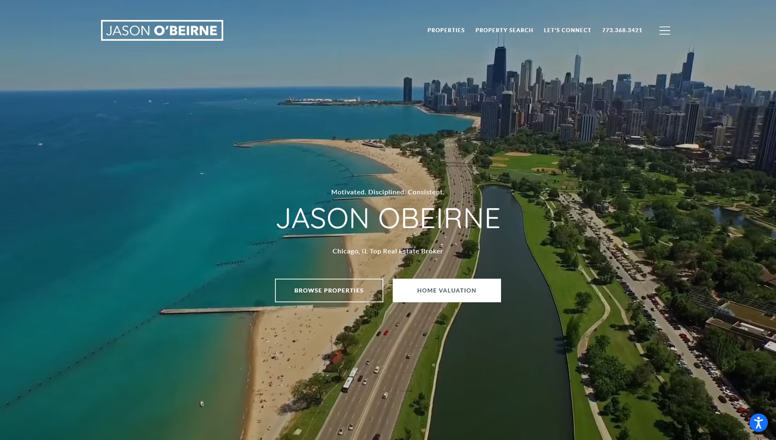 Graphic of Jason O'Beirne, a real estate broker website with a full-width homepage design.