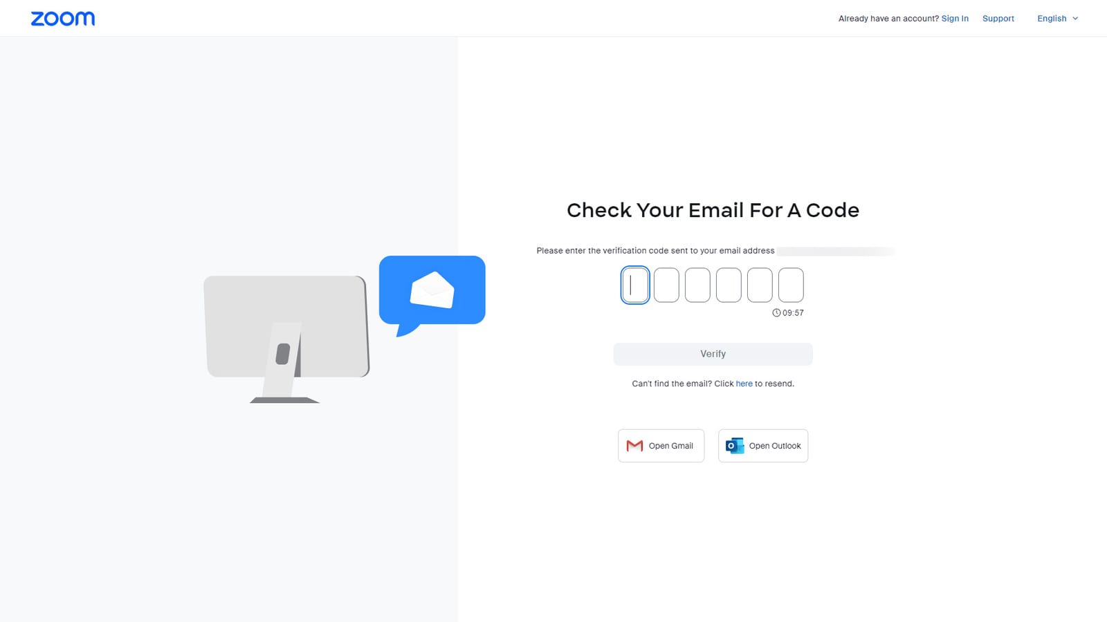 Representation of a form for a verification code for those interested in how to create a Zoom meeting.