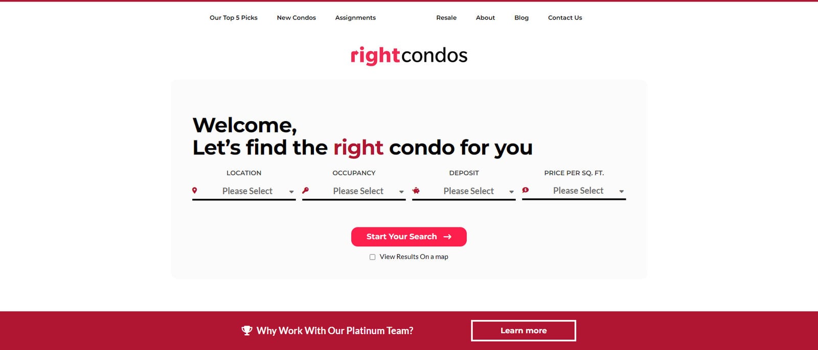 Graphic of Right Condos, one of the WordPress real estate website examples with map-based property location display.